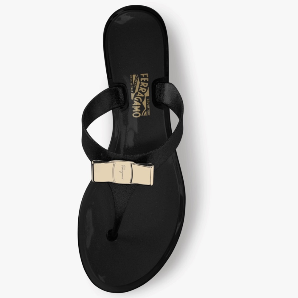 Black and Gold Feralia Ferragamo Sandals
